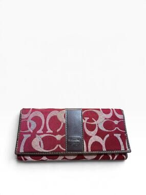 Coach Op Art Signature Jacquard Checkbook Wallet Red